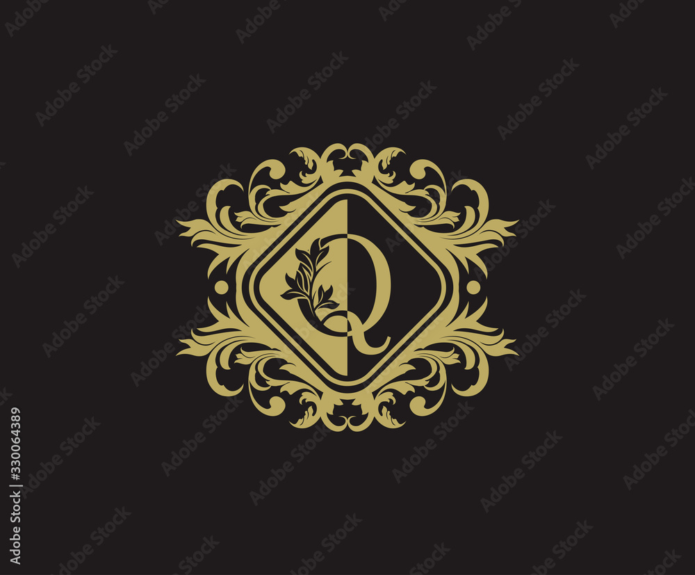 Classic logo design with initial Q. Elegant flourishes Q Letter. Border carved frame logo template. Vintage vector element. Classic logo design with initial Q. Elegant flourishes Q Letter. Border carved frame logo template. Vintage vector element.
