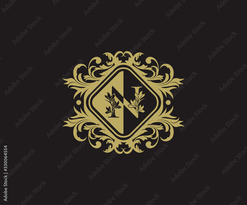 Classic logo design with initial N. Elegant flourishes N Letter. Border carved frame logo template. Vintage vector element. Classic logo design with initial N. Elegant flourishes N Letter. Border carved frame logo template. Vintage vector element.