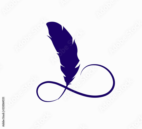 Vintage blue feather silhouette vector template isolated. Happy Writer Day!