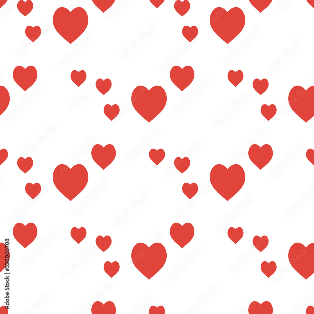 Seamless pattern with great cozy red hearts on white background for plaid, fabric, textile, clothes, tablecloth and other things. Vector image.