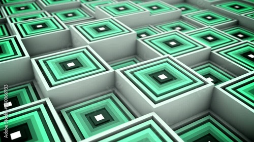 Abstract 3d rendering, animated background with moving geometric shapes. Seamless 4k video.