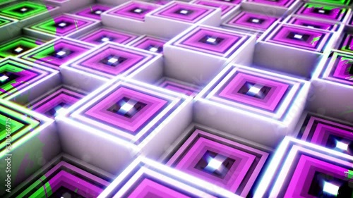 Abstract 3d rendering, animated background with moving geometric shapes. Seamless 4k video.