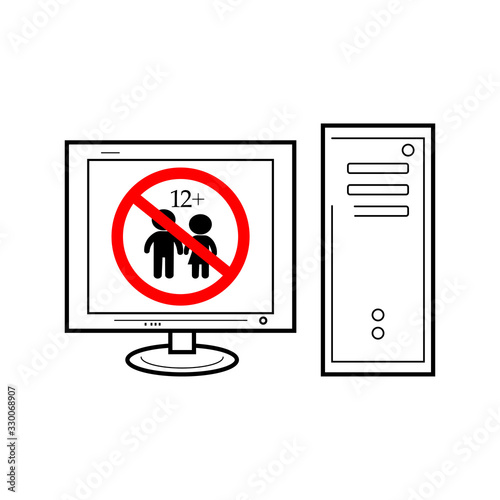 Parental control on computer sign. Prohibition sign children under twelve icon eps ten