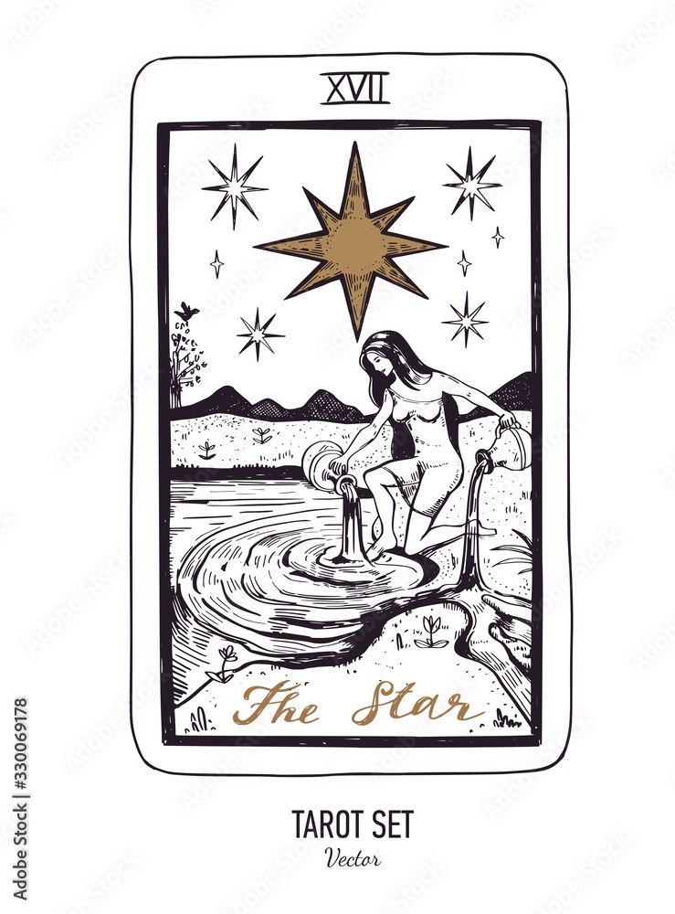 Vector hand drawn Tarot card Major arcana The Star. Engraved vintage style. Occult, and alchemy Vector | Adobe