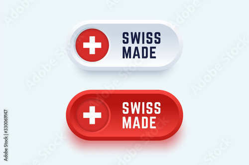 Swiss made. Vector sign in two color styles with a national swiss flag for national products and producers.