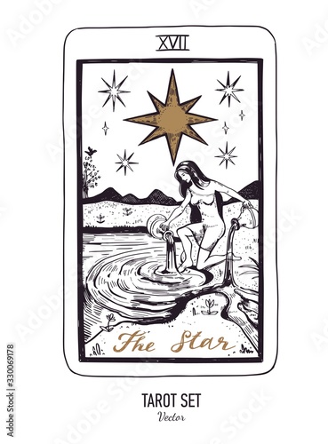 Vektorová grafika „Vector hand drawn Tarot card deck. Major arcana The  Star. Engraved vintage style. Occult, spiritual and alchemy“ ze služby  Stock | Adobe Stock
