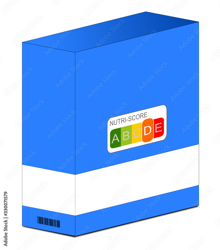 Nutri-Score Label on a carton, 5-colour Nutrition Label - 3D illustration Nutri-Score Label on a carton, 5-colour Nutrition Label - 3D illustration