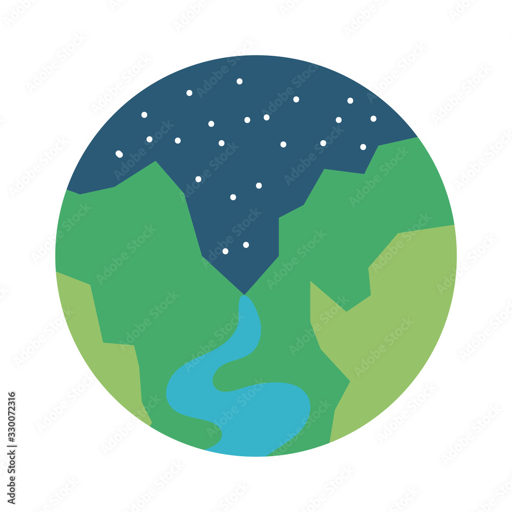 landscape scene with mountains and river flat style icon landscape scene with mountains and river flat style icon