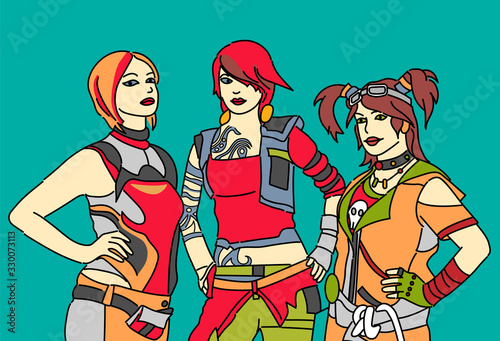 Group of cosplayers vector illustration