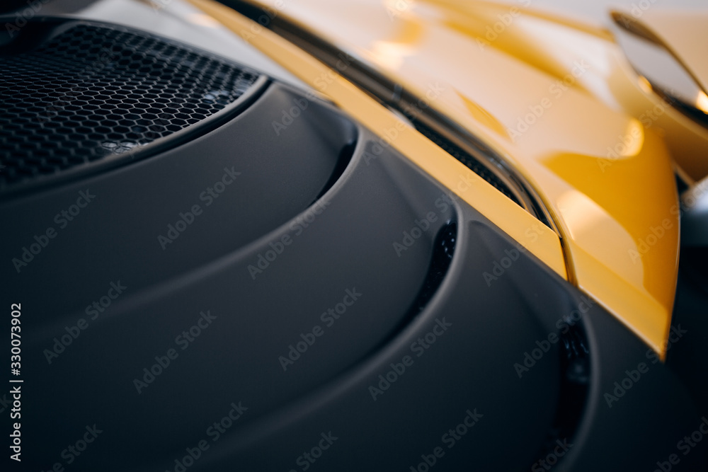 Modern supercar engine bay hood with air intake Modern supercar engine bay hood with air intake