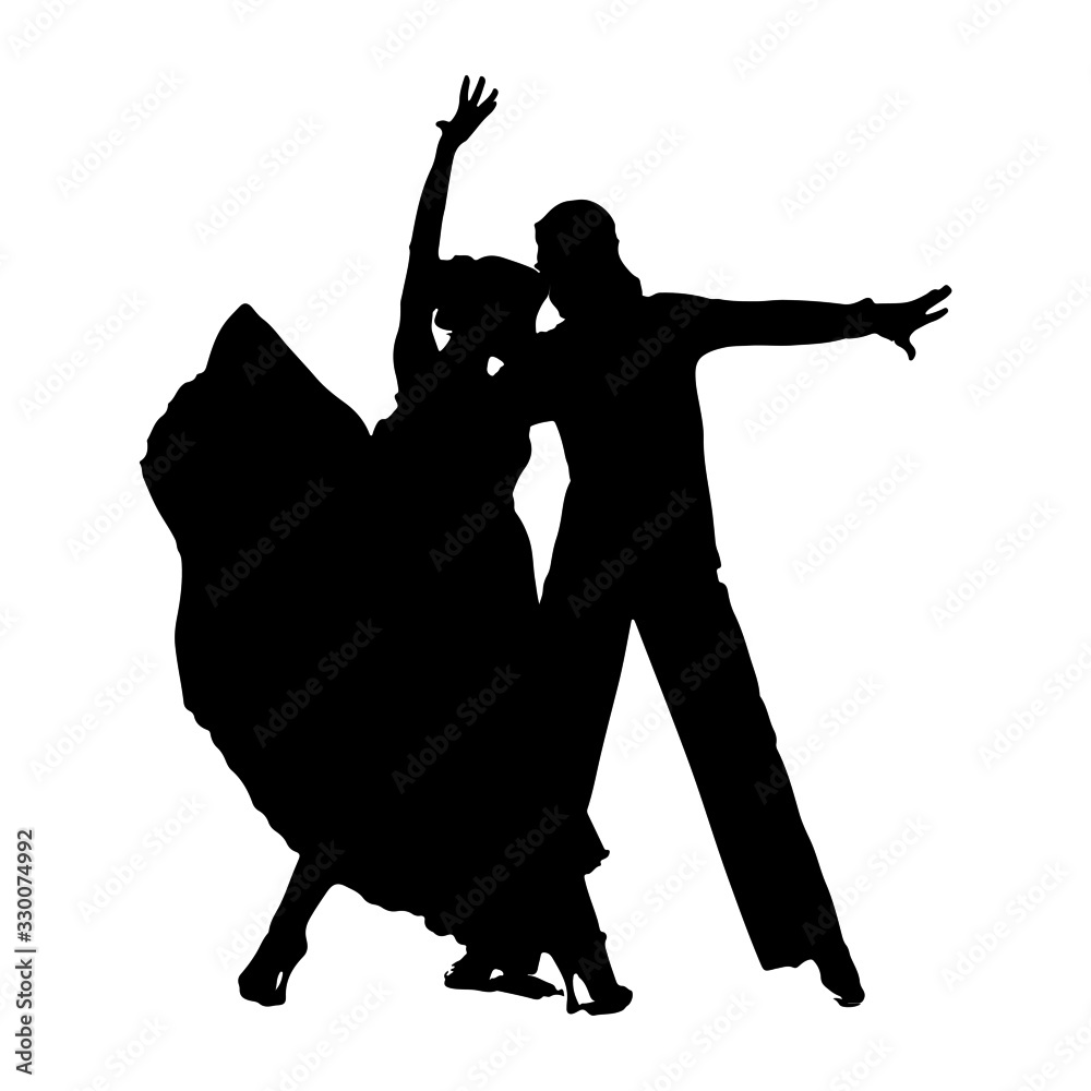 Dancing couple. Silhouettes of dancing man and woman. Black and white ...