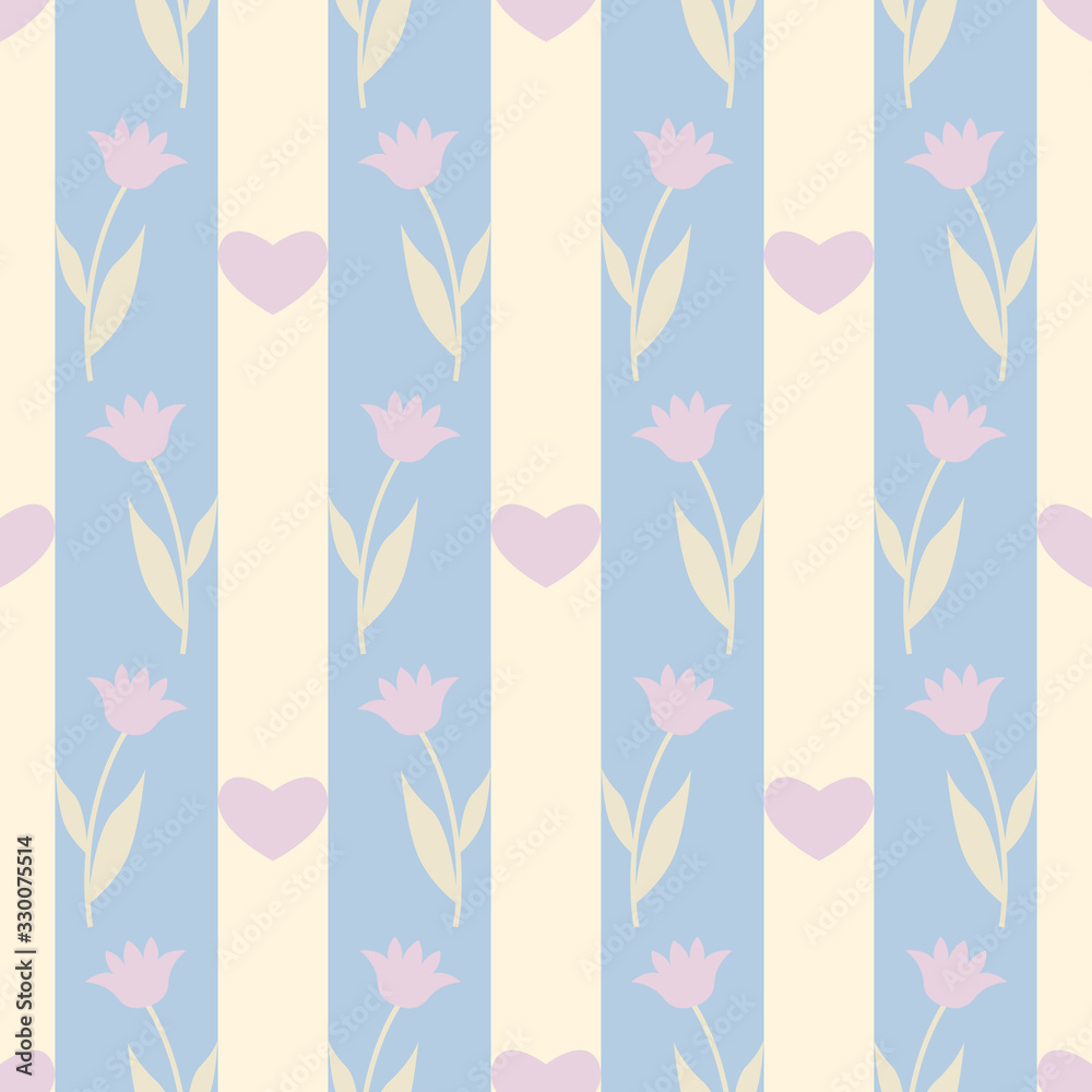Seamless pattern with hearts and flowers tulips. Spring floral background. Vector illustration EPS10 Seamless pattern with hearts and flowers tulips. Spring floral background. Vector illustration EPS10