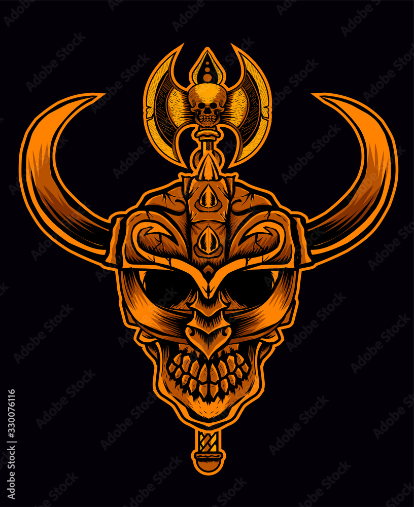 Viking's helmet with  skull head-vector illustration design
