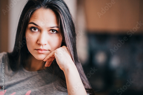 Принти на полотні Serious strict woman - tough stern demanding direct look - vintage tinting film