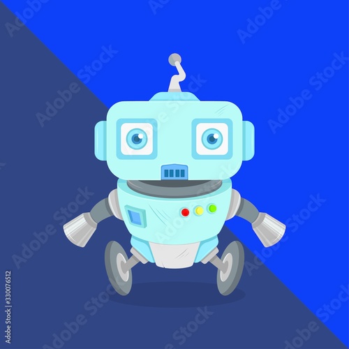 Illustration of a Robot Cleaner With Vacuum Walking on Wheel