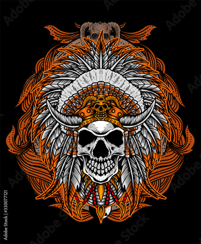 Indiana Apache skull tribal vector illustration design.