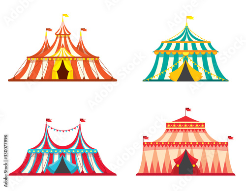 Vector set of circus tents. Objects in flat style isolated on white background.