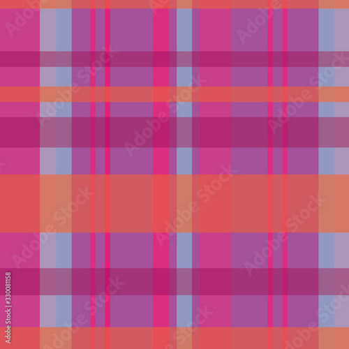 Modern Tartan-Geometric Patchwork seamless repeat pattern in pink,orange,blue, maroon and purple