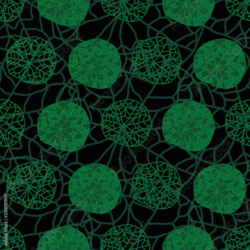 Nasturtium Leaves-Wild Leaves seamless repeat pattern background in shades of green,