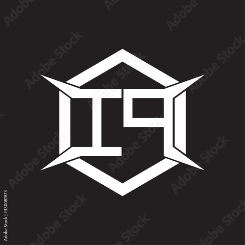 IP Logo monogram with hexagon and four taper shape design template