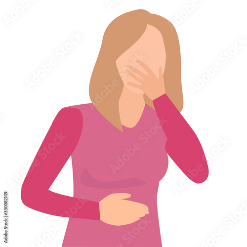 Illustration of a Girl Holding Her Mouth Feeling Nausea