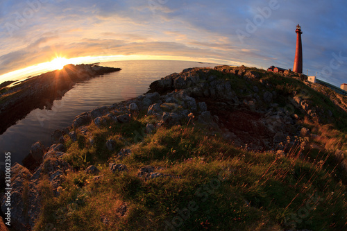 Vesteralen Islands / Norway - August 31, 2017: Midnight sun at Andenes, Vesteralen, Vesterålen, Nordland, Norway, Scandinavia, Europe
