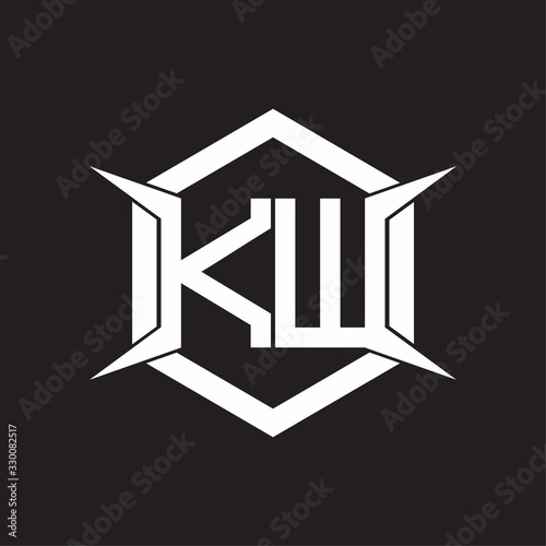 KW Logo monogram with hexagon and four taper shape design template