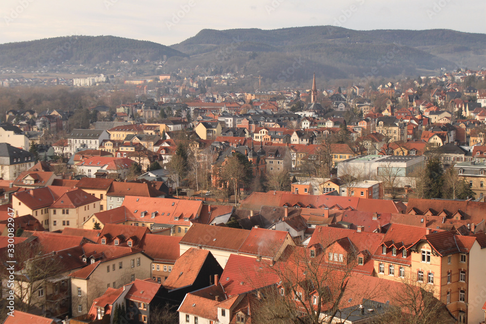 Blick auf das thüringische Rudolstadt in Richtung Schwarza