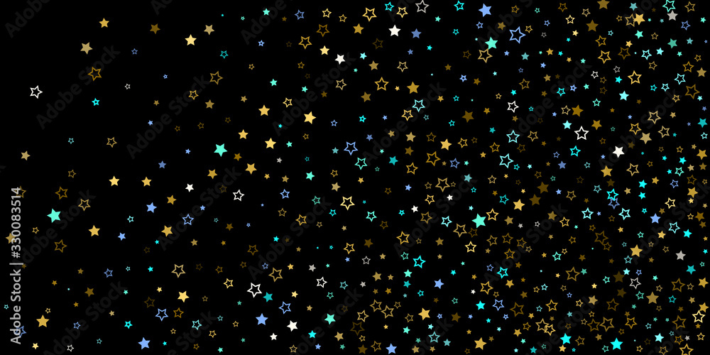 Gold, Blue stars, sprocket, shiny confetti. 