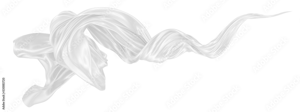 Beautiful flowing fabric of white wavy silk or satin. 3d rendering image. Beautiful flowing fabric of white wavy silk or satin. 3d rendering image.
