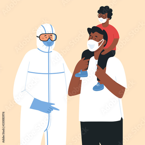 Epidemic disease concept. Corona virus and people wearing protective face masks. China pathogen respiratory coronavirus. 