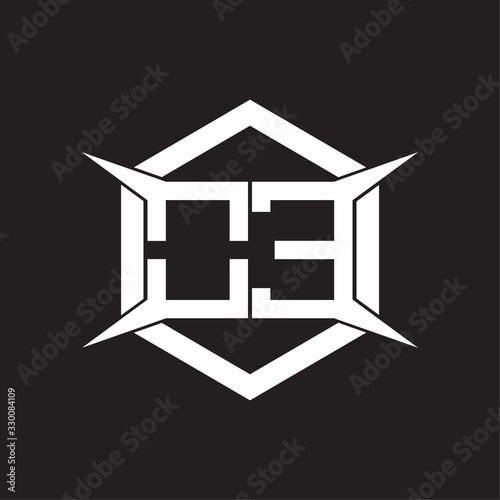 OE Logo monogram with hexagon and four taper shape design template