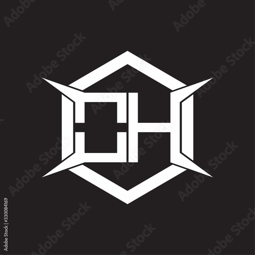 OH Logo monogram with hexagon and four taper shape design template