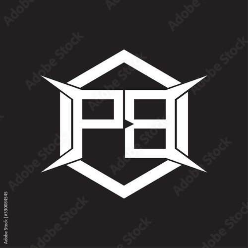 PB Logo monogram with hexagon and four taper shape design template