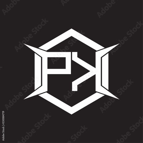PK Logo monogram with hexagon and four taper shape design template