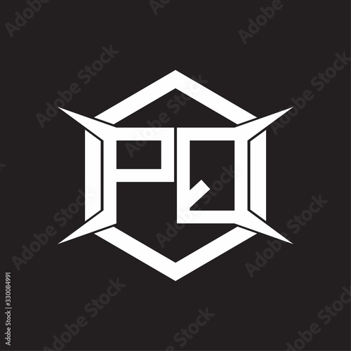 PQ Logo monogram with hexagon and four taper shape design template