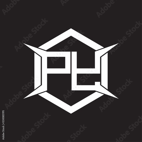 PY Logo monogram with hexagon and four taper shape design template