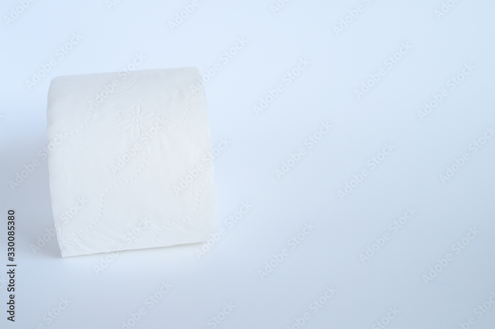 rolled white toilet paper in a white background. space for text rolled white toilet paper in a white background. space for text