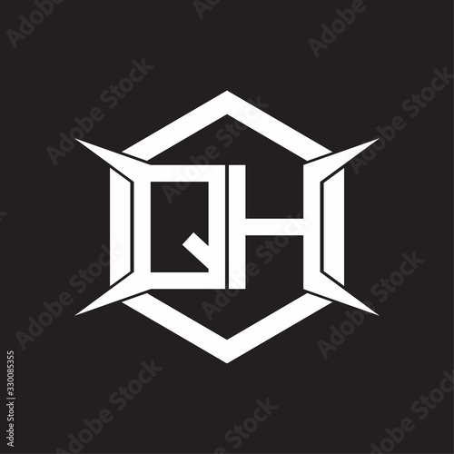 QH Logo monogram with hexagon and four taper shape design template