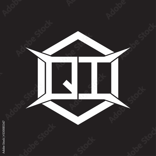 QI Logo monogram with hexagon and four taper shape design template