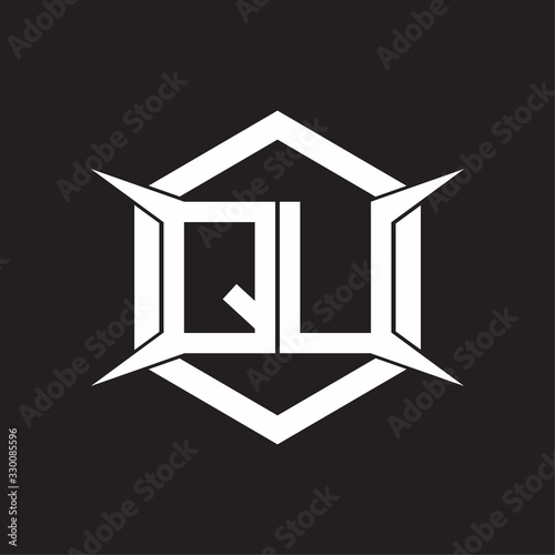 QU Logo monogram with hexagon and four taper shape design template