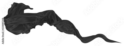 Beautiful flowing fabric of black wavy silk or satin. 3d rendering image.