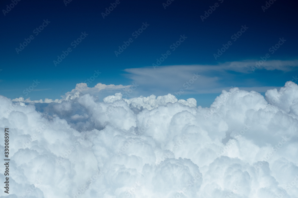 Blue Sky with white clouds Top View Airplane Background Blue Sky with white clouds Top View Airplane Background