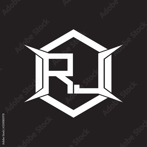 RJ Logo monogram with hexagon and four taper shape design template