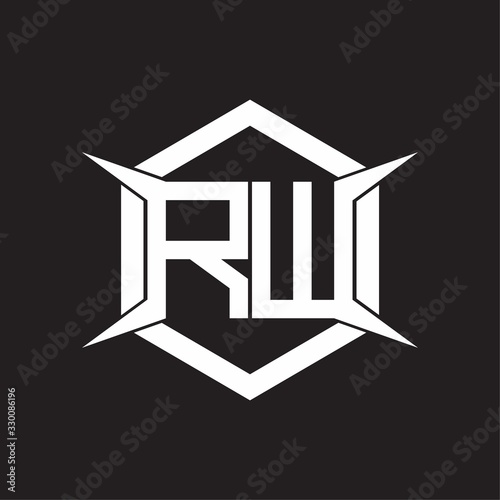 RW Logo monogram with hexagon and four taper shape design template