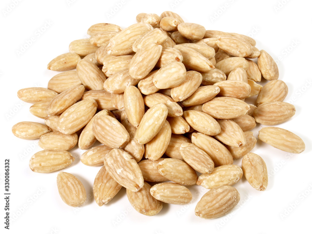 Peeled Almonds isolated on white Background Peeled Almonds isolated on white Background