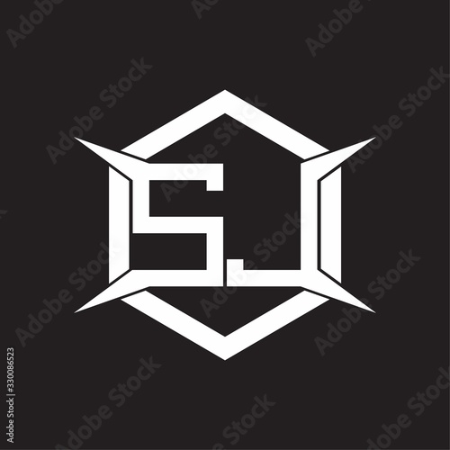 SJ Logo monogram with hexagon and four taper shape design template