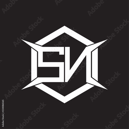 SN Logo monogram with hexagon and four taper shape design template