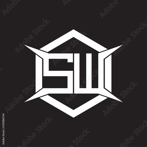SW Logo monogram with hexagon and four taper shape design template