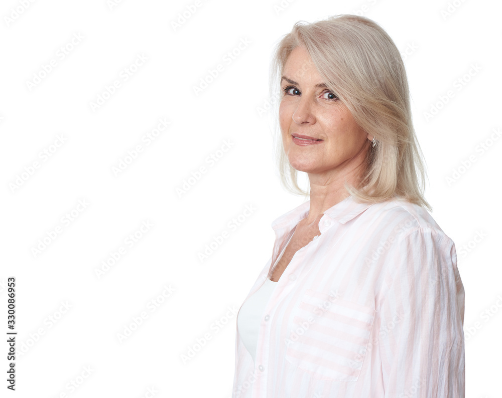 portrait of beautiful older woman smiling Isolated portrait of beautiful older woman smiling Isolated